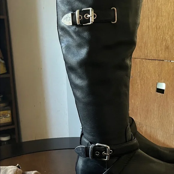 Marc Fisher Black Leather Moto Boots - Picture 5 of 9